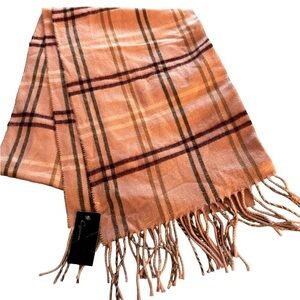 NEW! ITALIAN MADE CEJON Pink plaid classic scarf Fringe 100% Acrylic Winter NWT